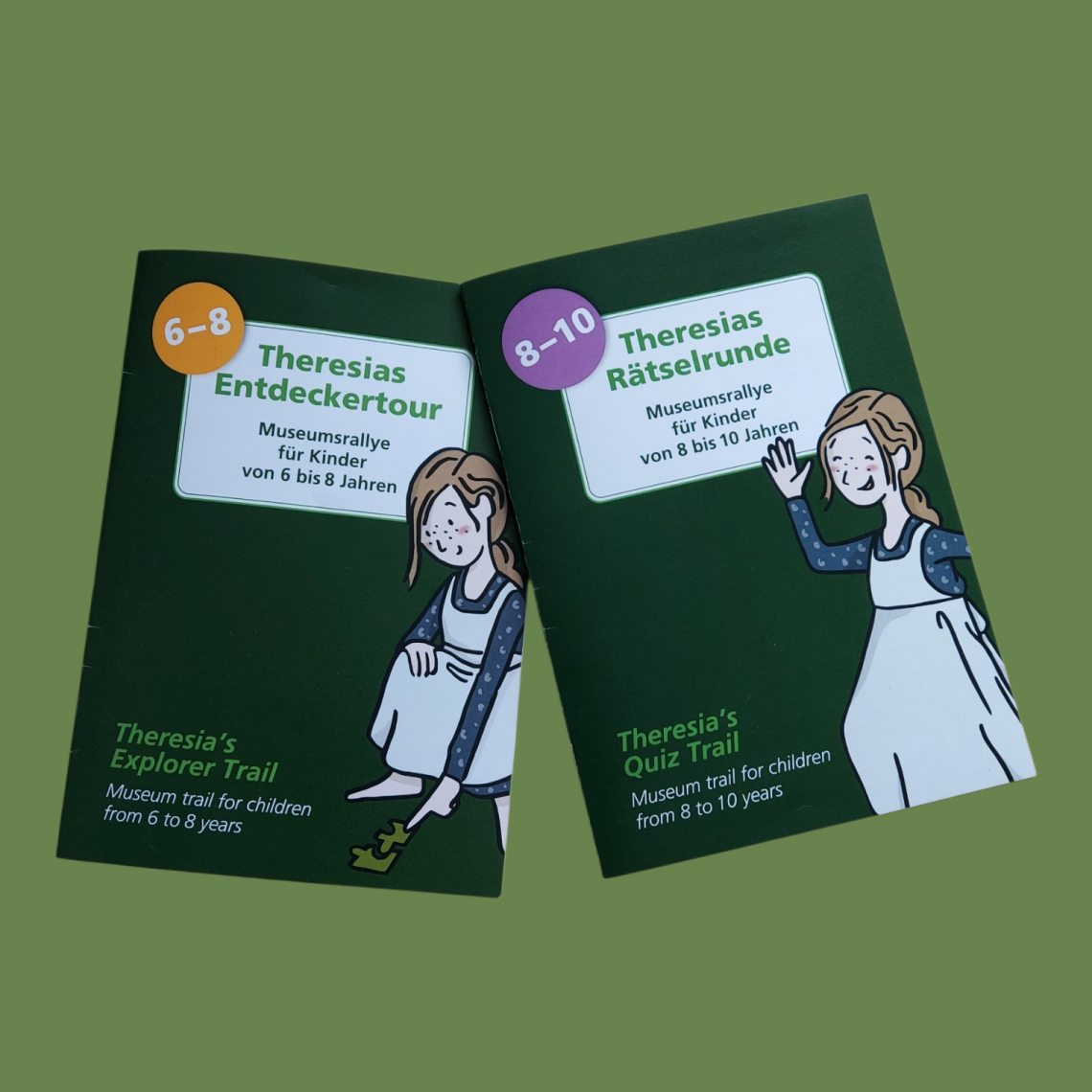 Cover von Theresias Entdeckertour und R&auml;tselrunde vor gr&uuml;nem Hintergrund
